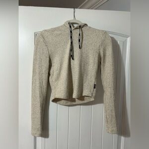 Stronger Cream Ribbed Cropped Hoodie